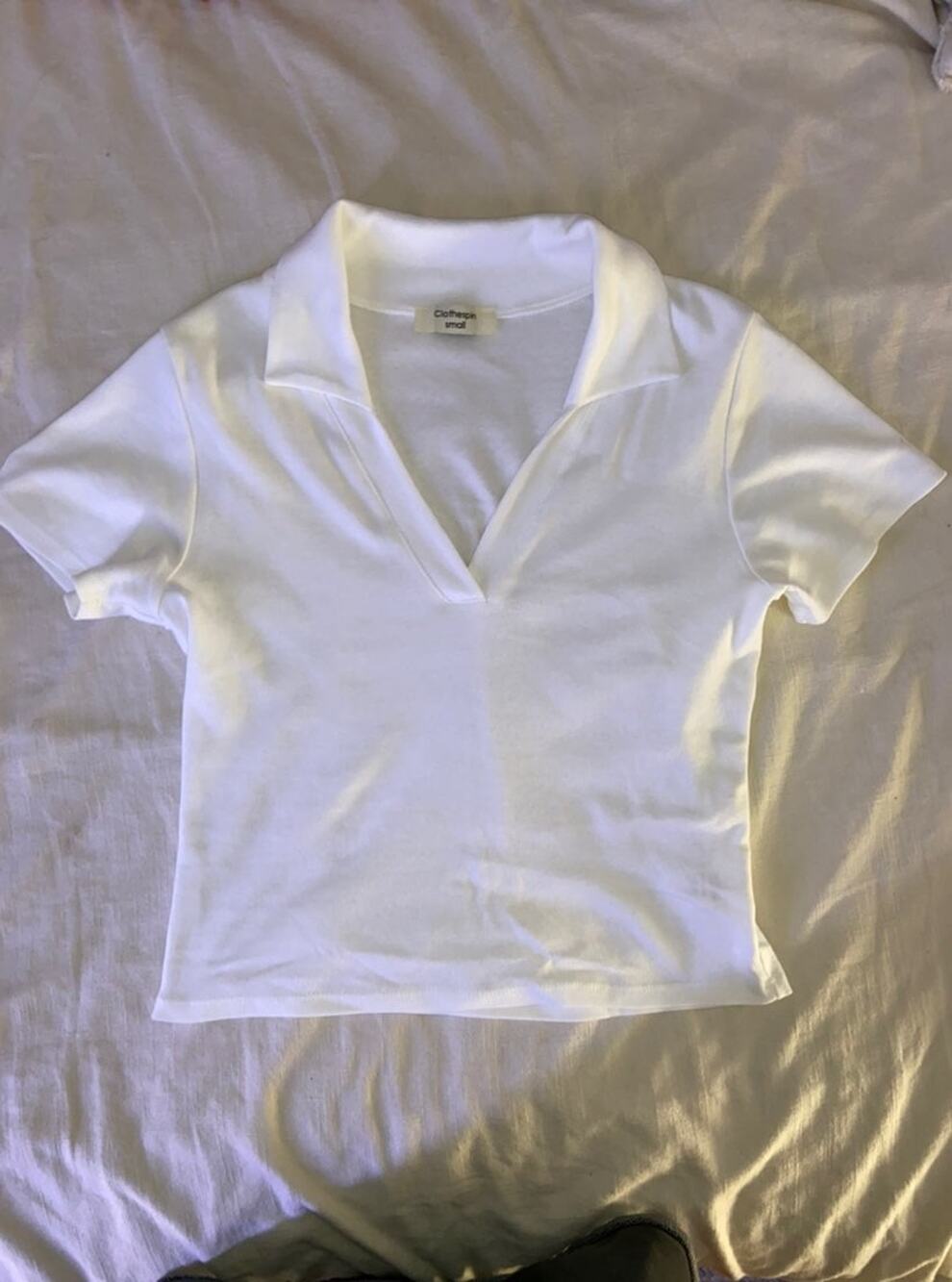 White Collared V-Neck Polo Tee Top
